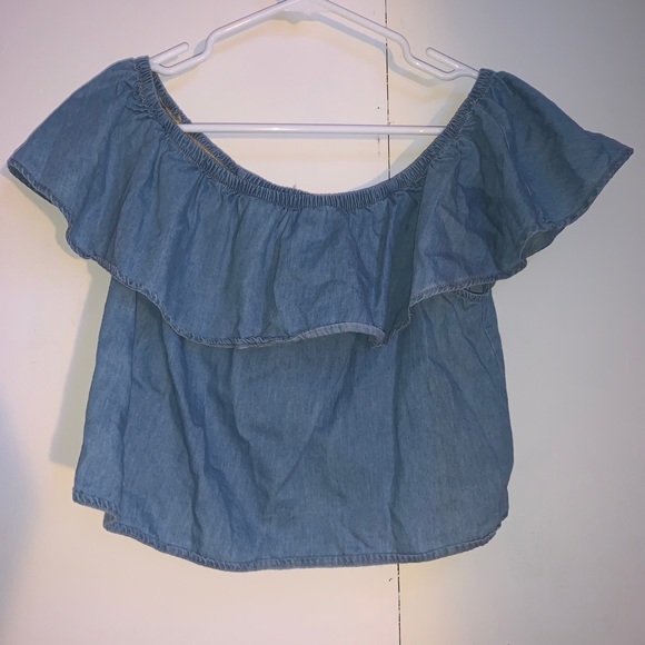 Blue Denim Off-the- Shoulder Top - Picture 1 of 3
